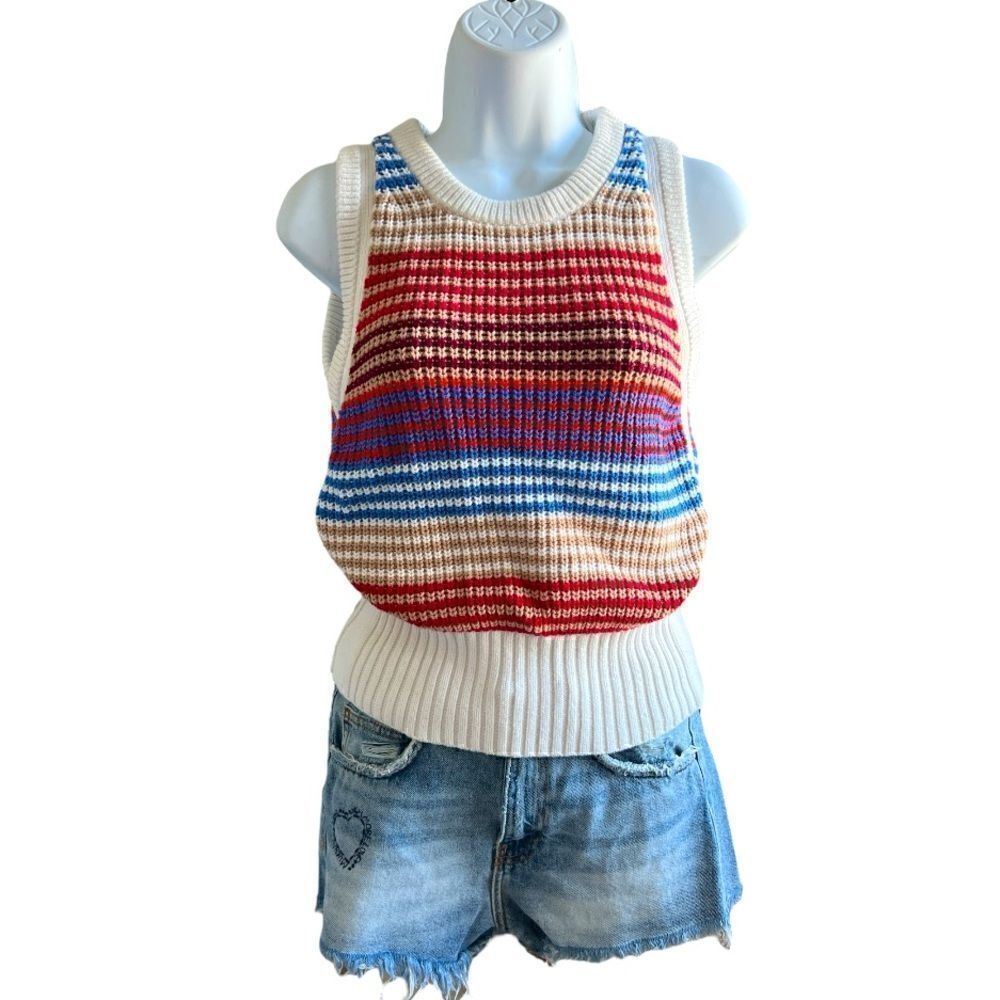 LOFT KnitsLoft Sleeveless Sweater Shell Striped Top Multicolor Knit Size SX